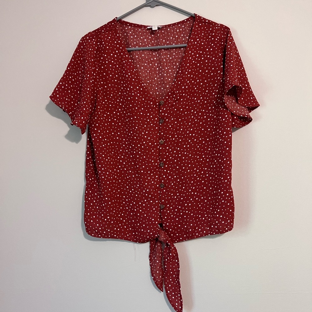 Charming Charlie | Size Small | Red And White Polka Dot Tie-Front Blouse
